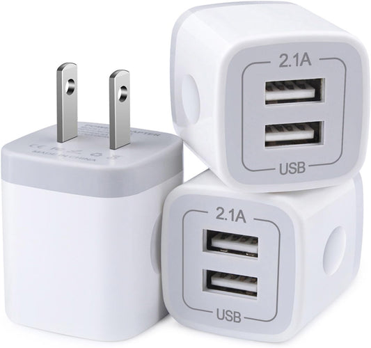 Charger Block, USB Wall Charger, Double USB Fast Charging Cube Block Charger Box, 2.1A Phone Chargerr Power Adapter 3Pack for Iphone 17 16 15 14 13 12 11 Pro Max XS XR X 8 Samsung Galaxy S25 Ultra A17