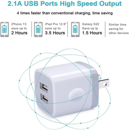 Charger Block, USB Wall Charger, Double USB Fast Charging Cube Block Charger Box, 2.1A Phone Chargerr Power Adapter 3Pack for Iphone 17 16 15 14 13 12 11 Pro Max XS XR X 8 Samsung Galaxy S25 Ultra A17