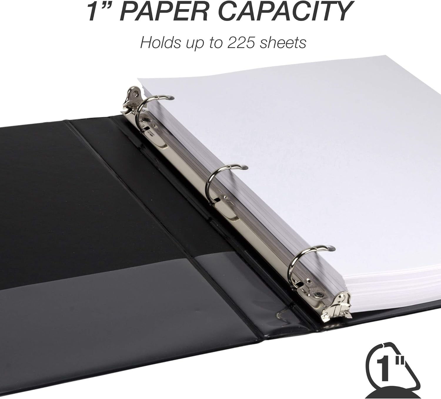 Durable 1 Inch 3 Ring Binder, Made in USA, D Ring Binder, FSC 100% Recycled Chipboard, Black, 12 Pack