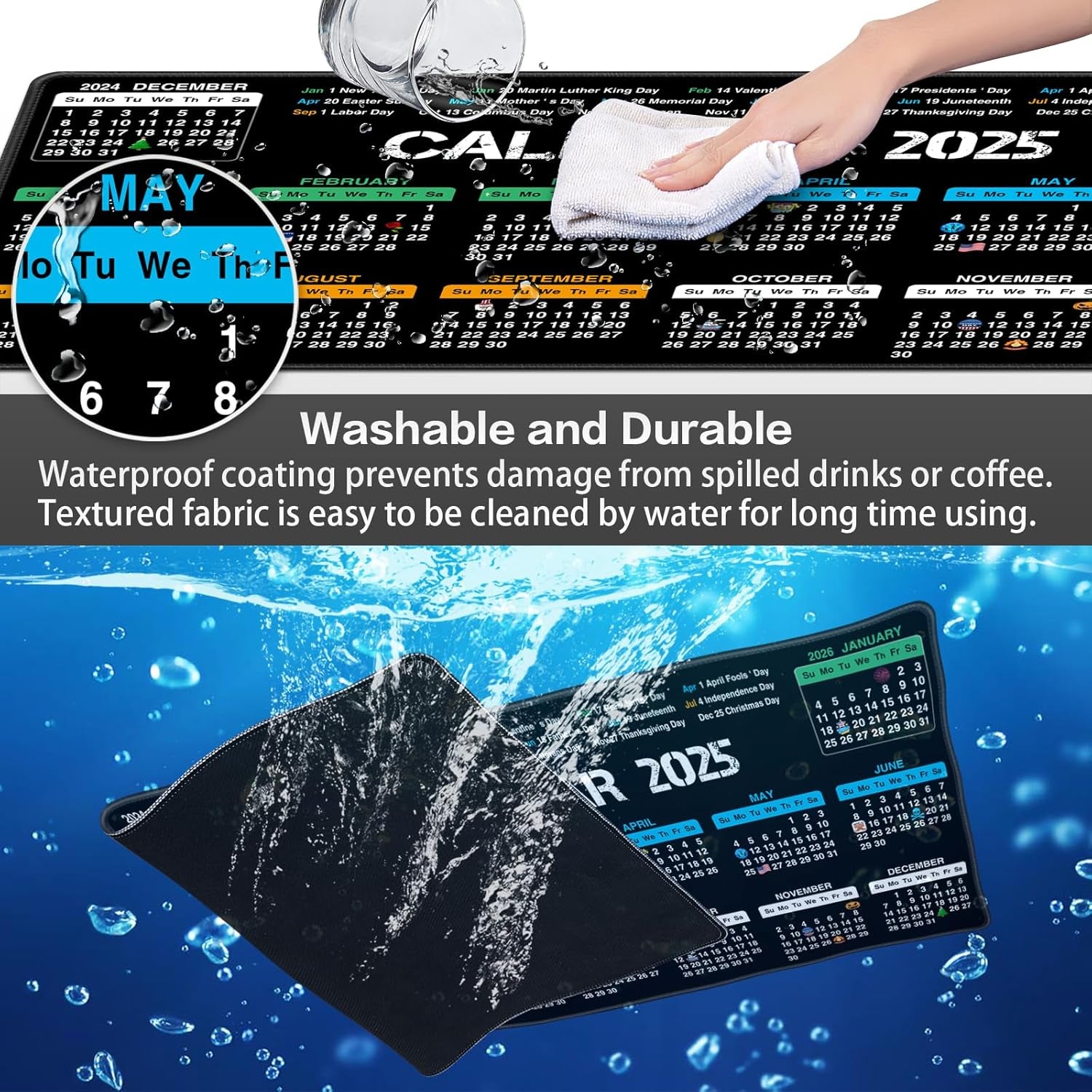 2025 Calendar Mouse Pad with Holidays, 31.5X15.7Inch Large Extended Big Computer Mousepad Premium-Textured & Waterproof Desk Mat