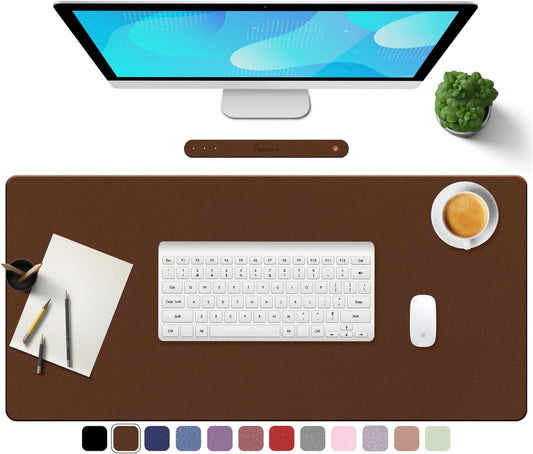 PU Leather Desk Pad with Suede Base, Multi-Color Non-Slip Mouse Pad, 24” X 14” Waterproof Desk Writing Mat, Large Desk Blotter Protector (Brown)