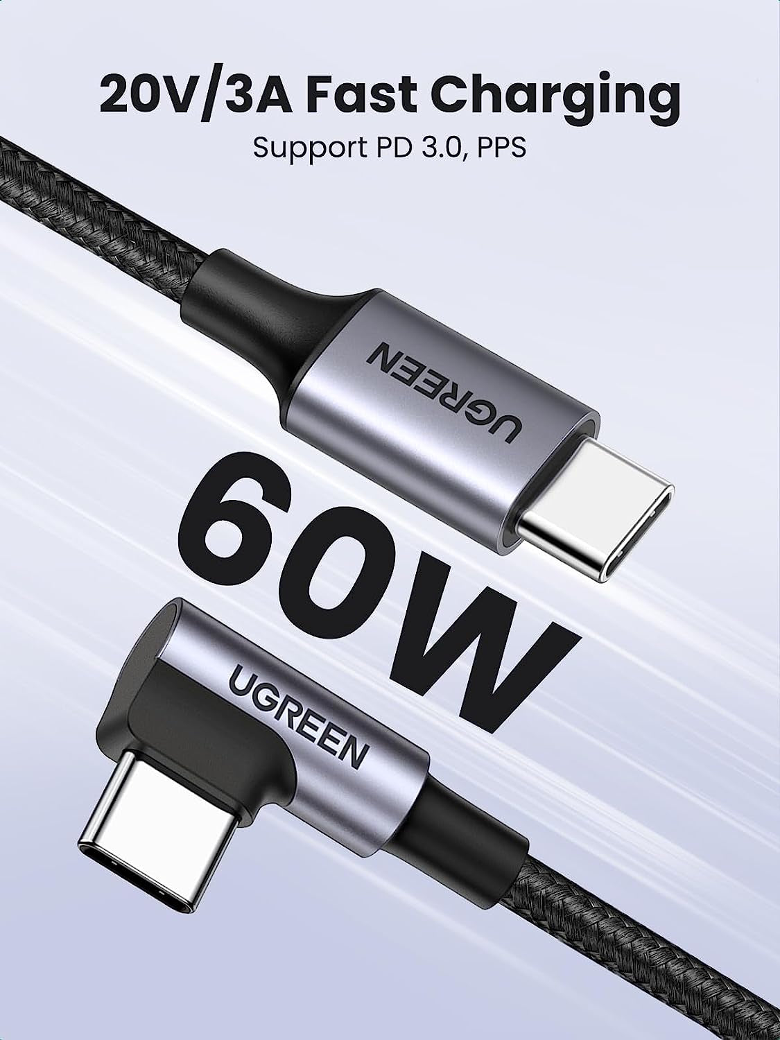 Right Angle USB C Cable 6.6FT 2-Pack, 60W USB C to USB C Cable 90 Degree Type C Cable for Iphone 17/16, Macbook Pro/Air, Ipad Pro 2022/Air 5/Mini 6, Galaxy S25/S24/S22, Pixel 8/7, Switch