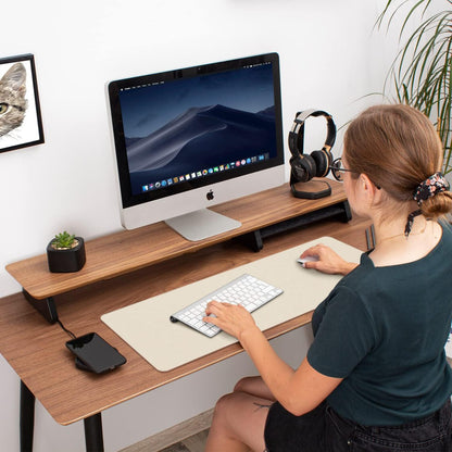 Double-Sided PU Leather Desk Pad - Non-Slip Large Mouse Pad & Desk Mat for Office, Home - Waterproof, Easy to Clean, Durable Dual-Sided Surface (31.5" X 15.7", Beige)