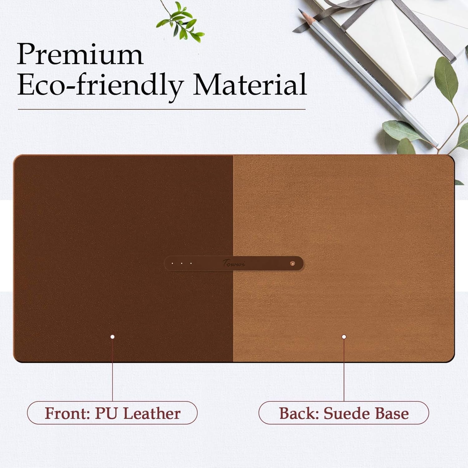 PU Leather Desk Pad with Suede Base, Multi-Color Non-Slip Mouse Pad, 24” X 14” Waterproof Desk Writing Mat, Large Desk Blotter Protector (Brown)