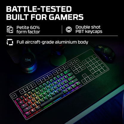 Alloy Origins 60 - Mechanical Gaming Keyboard - Ultra Compact 60% Form Factor - Tactile Aqua Switch - Double Shot PBT Keycaps - RGB LED Backlit - NGENUITY Software Compatible,Black