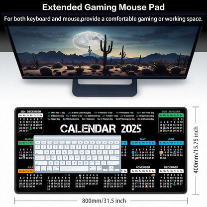 2025 Calendar Mouse Pad with Holidays, 31.5X15.7Inch Large Extended Big Computer Mousepad Premium-Textured & Waterproof Desk Mat