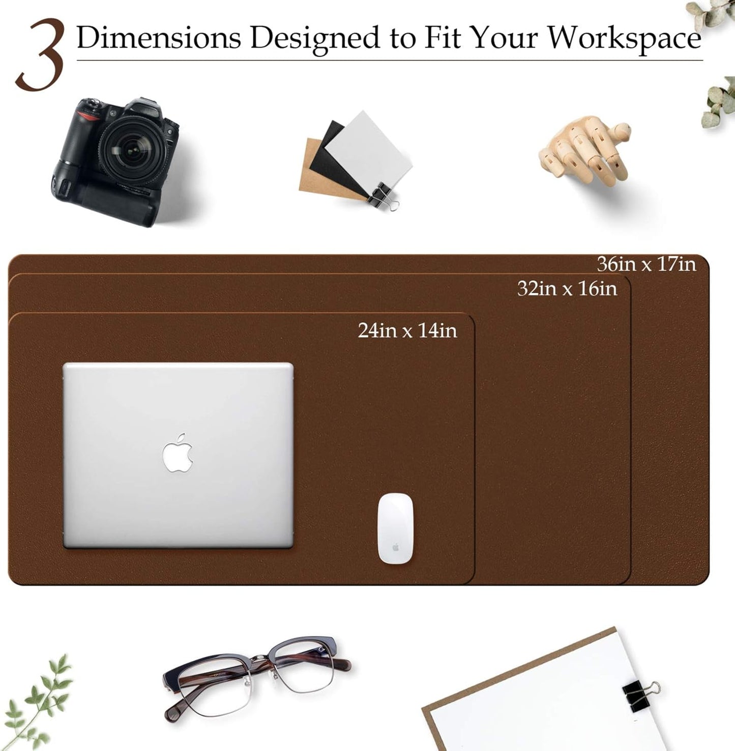 PU Leather Desk Pad with Suede Base, Multi-Color Non-Slip Mouse Pad, 24” X 14” Waterproof Desk Writing Mat, Large Desk Blotter Protector (Brown)