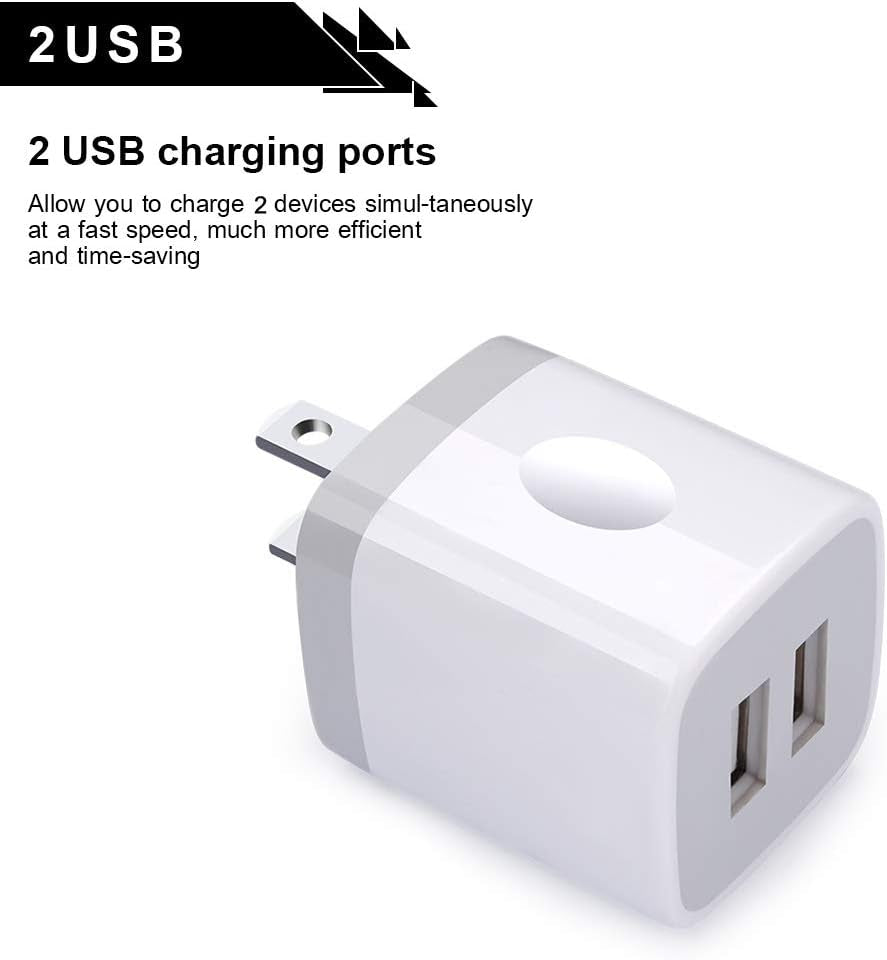 USB Cube Wall Charger, 2 Port Charging Box 4Pack 2.1A/5V Home Travel Plug USB Power Adapter Charging Station Base for Iphone 16E 16 15 14 13 12 11 Pro Max XR XS X 8 7 6 Plus, Ipad, Ipod,Samsung