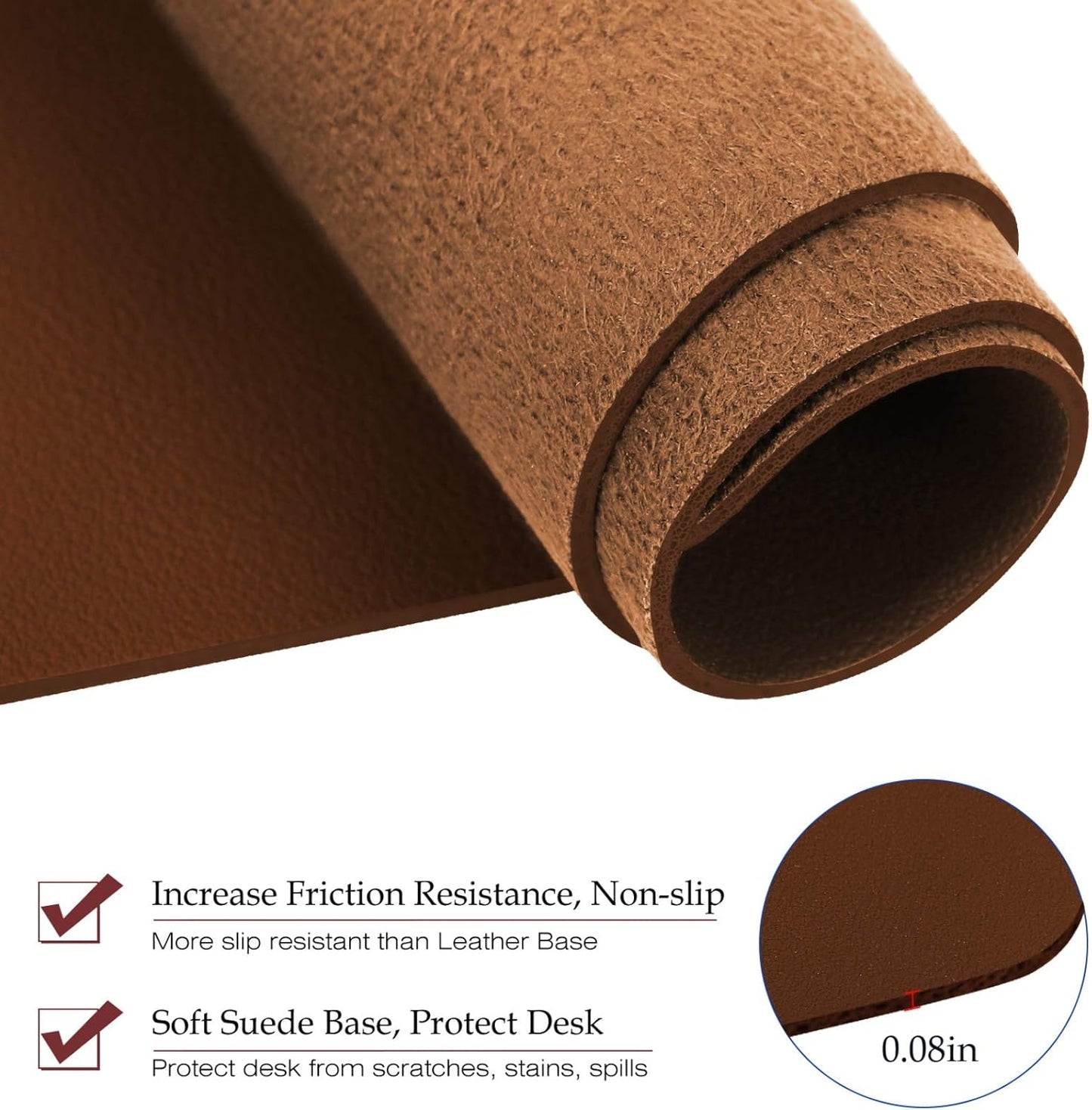 PU Leather Desk Pad with Suede Base, Multi-Color Non-Slip Mouse Pad, 24” X 14” Waterproof Desk Writing Mat, Large Desk Blotter Protector (Brown)