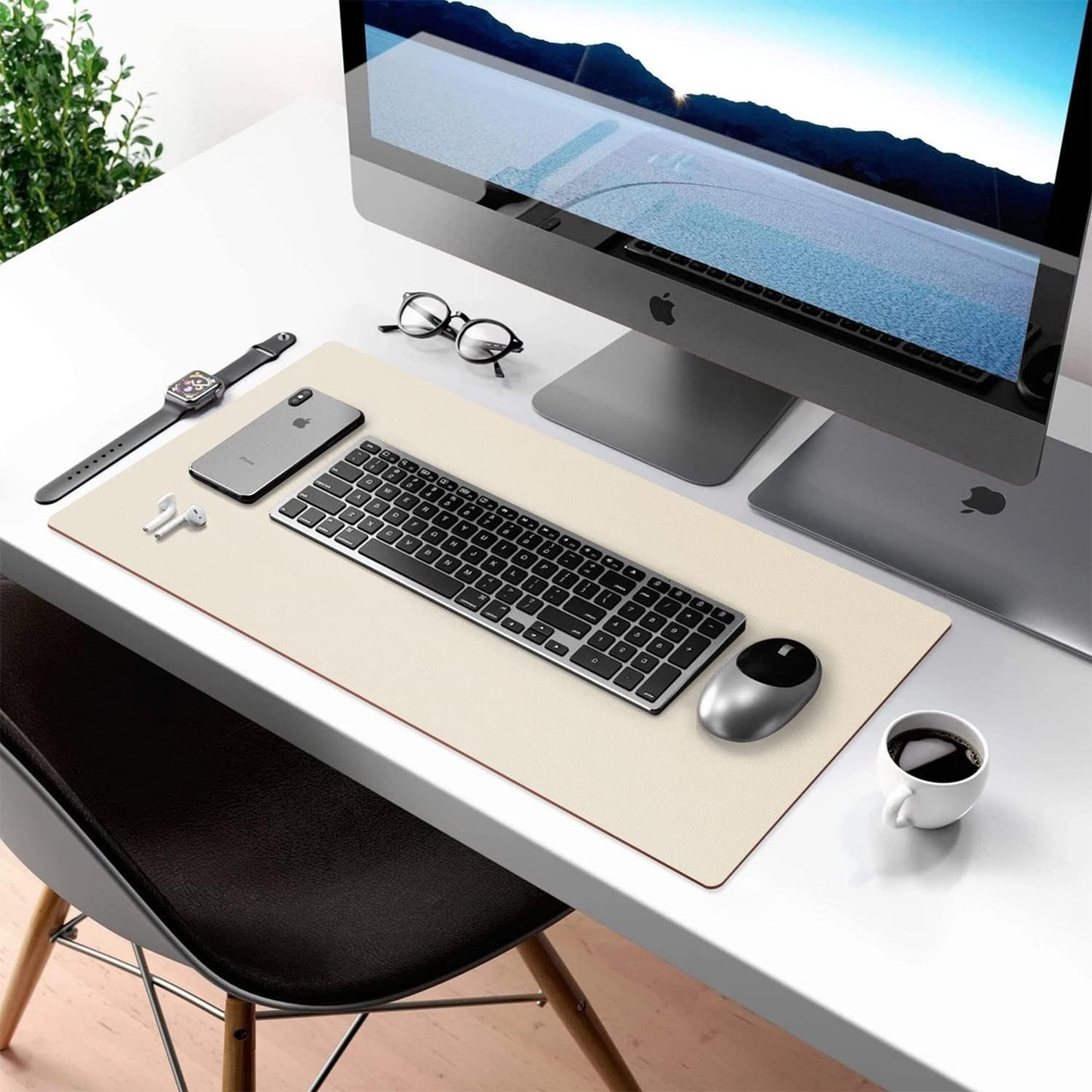 Double-Sided PU Leather Desk Pad - Non-Slip Large Mouse Pad & Desk Mat for Office, Home - Waterproof, Easy to Clean, Durable Dual-Sided Surface (31.5" X 15.7", Beige)
