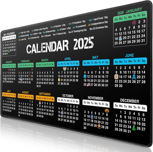 2025 Calendar Mouse Pad with Holidays, 31.5X15.7Inch Large Extended Big Computer Mousepad Premium-Textured & Waterproof Desk Mat